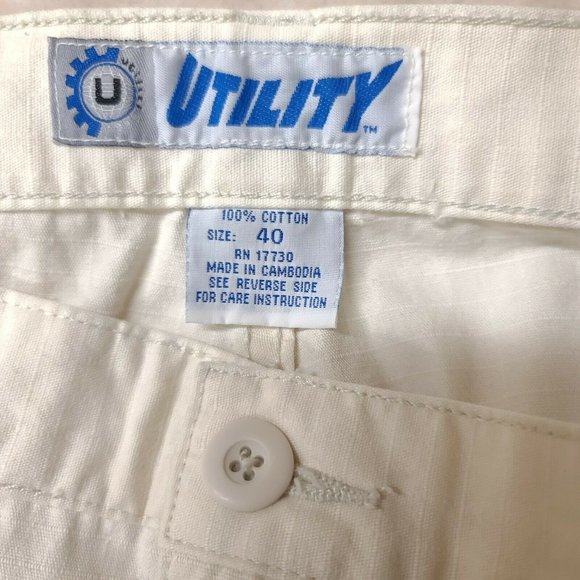 Utility Mens 40 Ivory Cream Flat Front Knee Length Cargo Shorts 11" Inseam Work - Picture 7 of 7